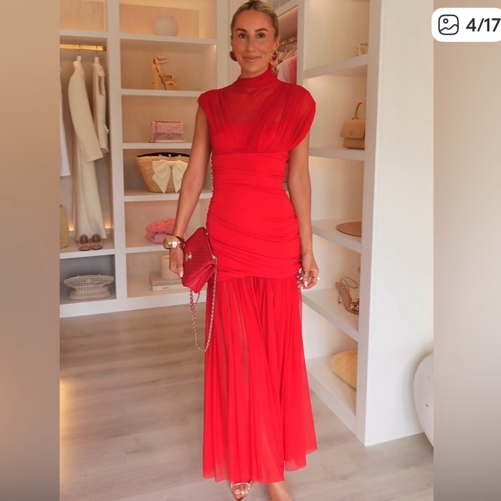 Zara NWT combination tulle midi dress red 4772/352 - Picture 7 of 15